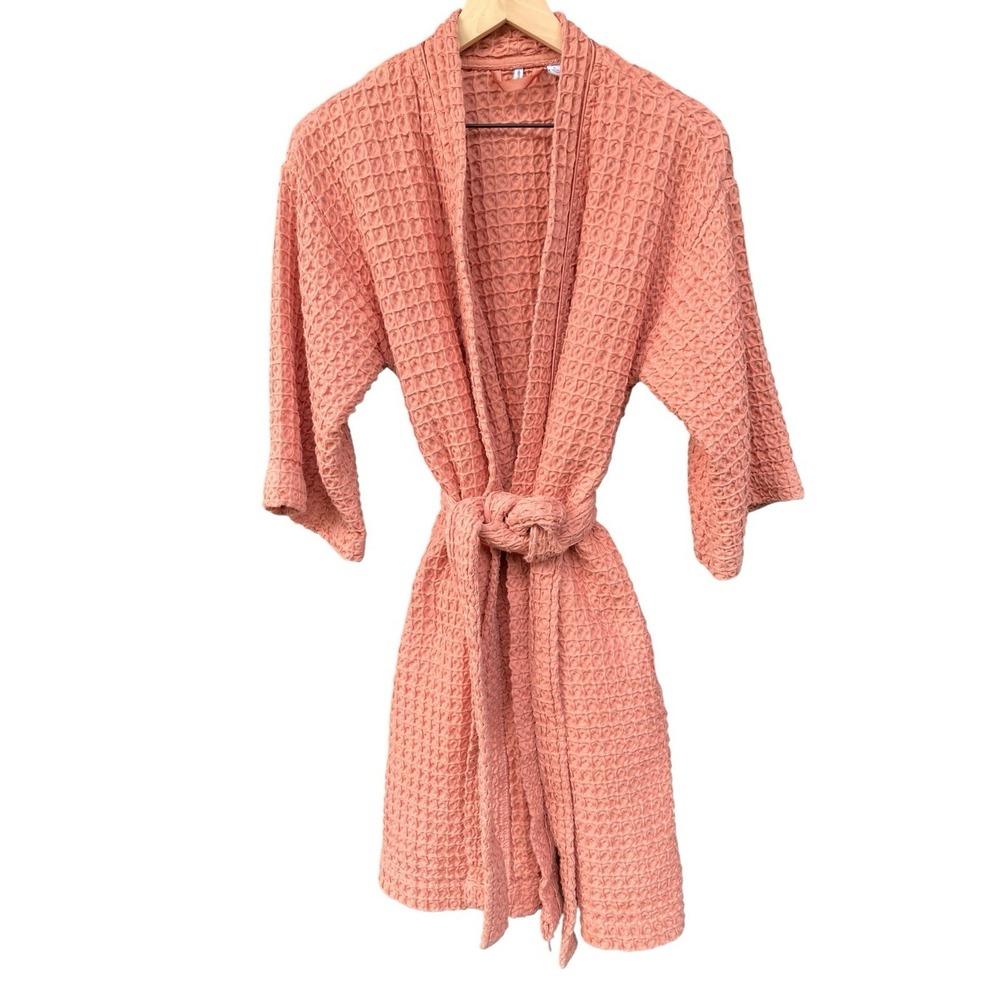 Nordstrom‎ Turkish Cotton Honeycomb Knit Kimono Bathrobe Size L Dusty Rose Coral